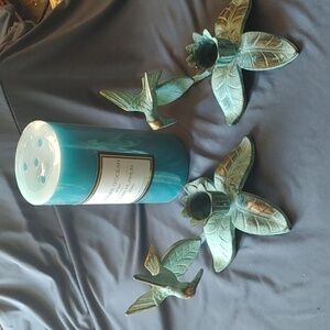 Vintage Brass Bronze Hummingbirds Candle Holders